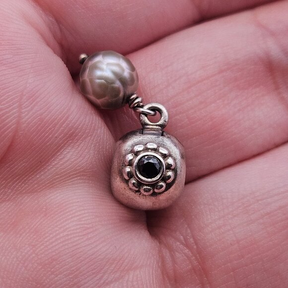 Pandora 925 Sterling Silver Gray Pearl of Wisdom Dangle Charm - Picture 1 of 5
